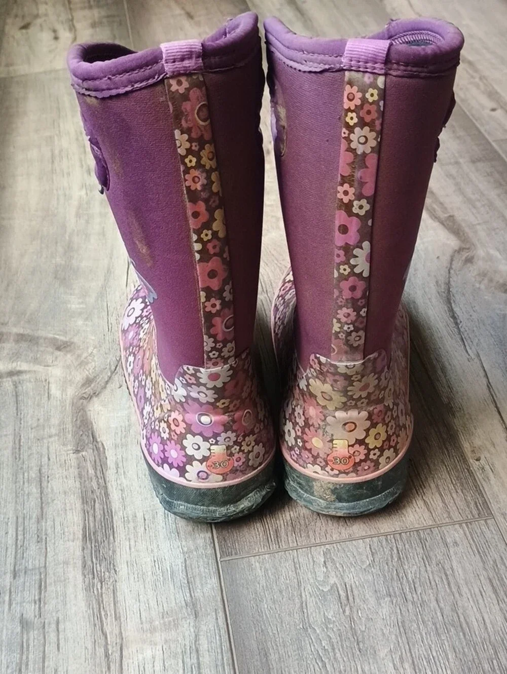 Bogs Kids Purple Floral & Butterfly Rain Mud Snow Chore Boots